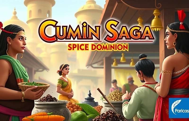 Cumin Saga Spice Dominion Official Cover Cumin Saga Spice Dominion game cover showing a vibrant Indian marketplace with characters in traditional attire surrounded by magical spices