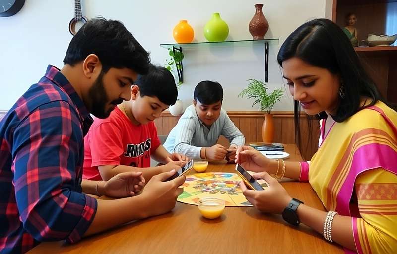 Family Enjoying Cumin Saga Spice Dominion Indian family playing Cumin Saga Spice Dominion together on their mobile devices, showing multi-generational appeal